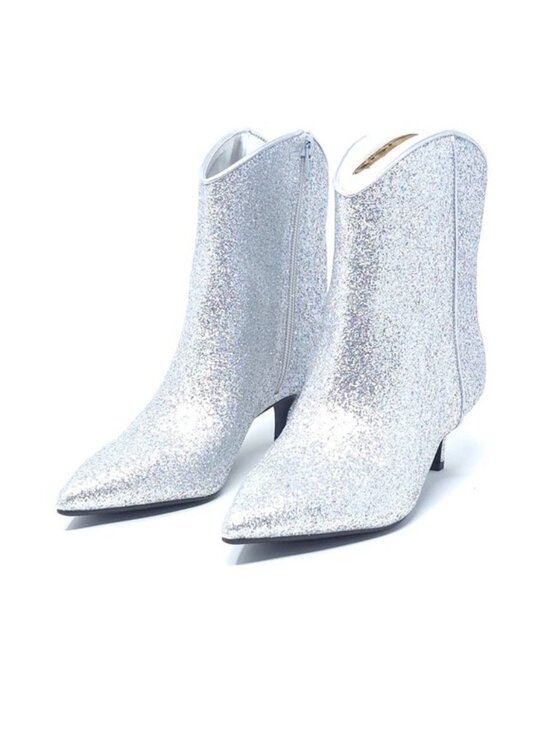 ON 34th Shoes - On 34th Aatirap Silver Glitter Pointed Toe Ankle Booties Size 5M